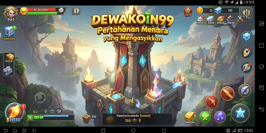Screenshot gameplay menampilkan serangan menara yang strategis.