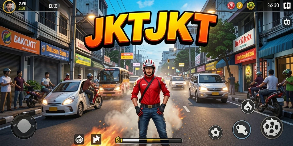 Screenshot menampilkan aksi balap seru di JKTJKT.