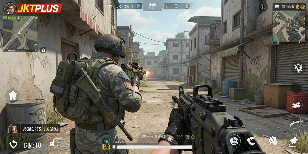 Gameplay JKTPLUS menampilkan aksi tembak-menembak yang seru dan intens.