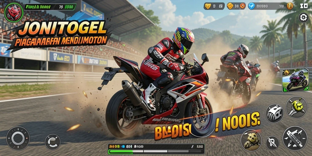 Tampilan gameplay JONITOGEL yang memukau dalam balapan motor.