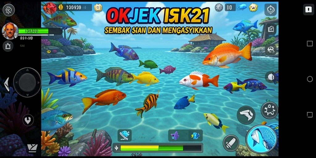 Tampilan menarik dari gameplay OKJEK21 saat menangkap ikan.