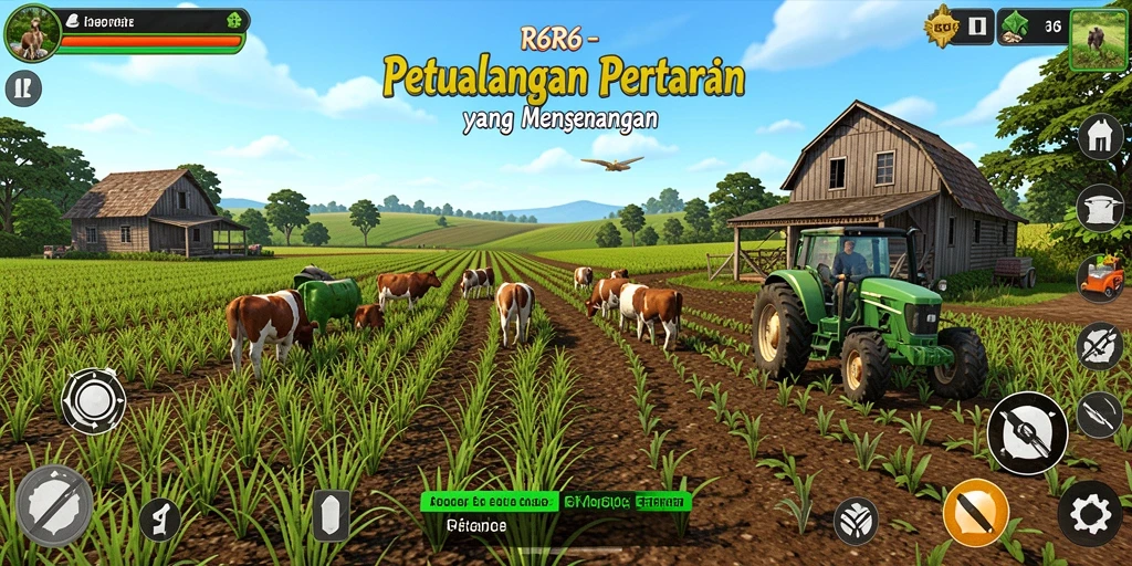 Screenshot gameplay R6R6 menunjukkan aktivitas pertanian yang seru.