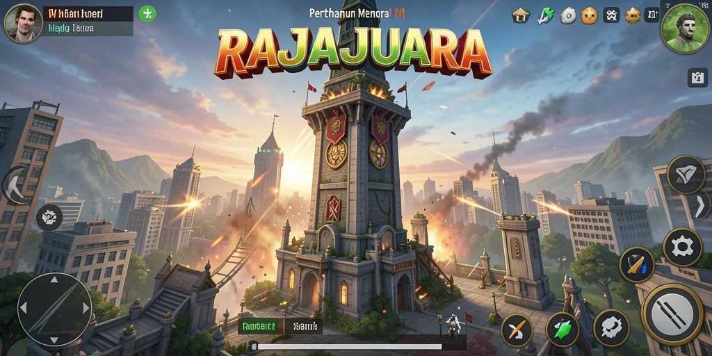 Screenshot menunjukkan aksi seru pertahanan menara di RAJAJUARA.