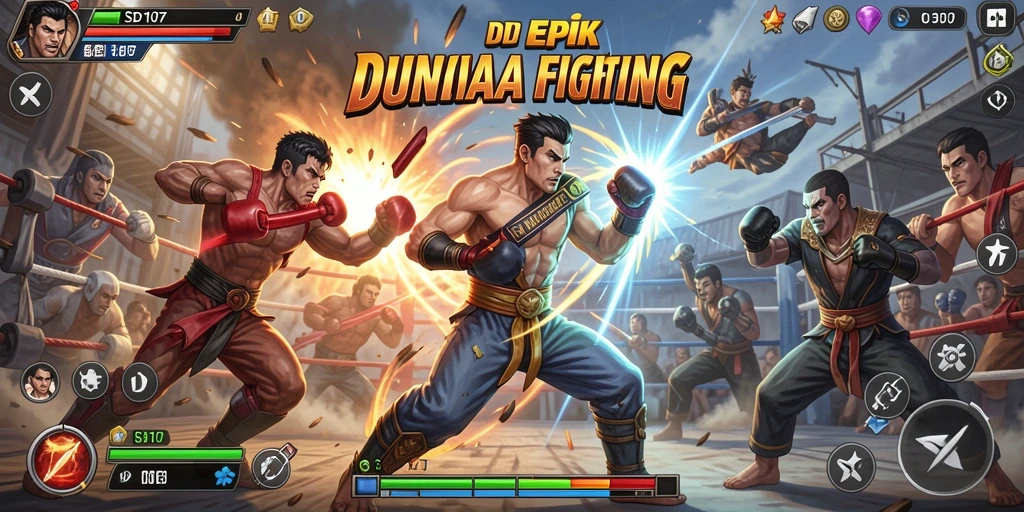 Tampilan gameplay utama SD107 yang mendebarkan dalam pertarungan Fighting.