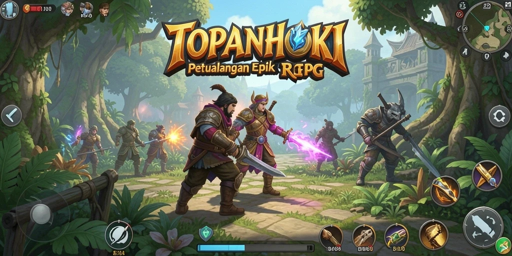 Screenshot gameplay <strong>TOPANHOKI</strong> menampilkan pertarungan seru dengan karakter yang melawan monster.