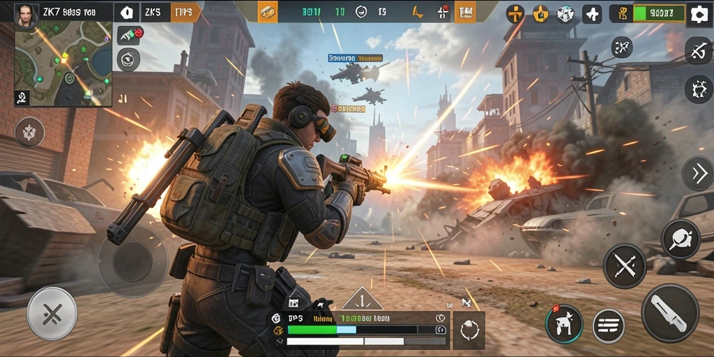 Tampilan gameplay seru dalam ZK7 dengan aksi pertempuran yang intens.